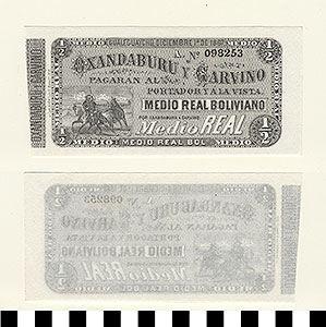 Thumbnail of Bank Note: Argentina, 1/2 Real (1992.23.0062)
