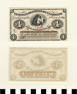 Thumbnail of Bank Note: Argentina, 4 Reales Bolivianos (1992.23.0066)