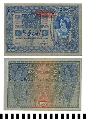 Thumbnail of Austro-Hungarian Bank Note stamped for use as post WWI Austrian: 1000 Kronen (1992.23.0081)