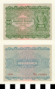 Thumbnail of Bank Note: Austria, 100 Kronen (1992.23.0086)