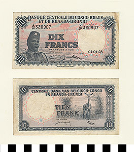 Thumbnail of Bank Note: Belgian Congo, 10 Francs (1992.23.0108)