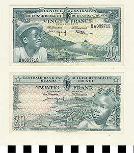 Thumbnail of Bank Note: Belgian Congo, 20 Francs (1992.23.0110)