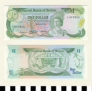 Thumbnail of Bank Note: Belize, 1 Dollar (1992.23.0117)