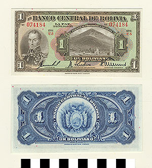 Thumbnail of Bank Note: Bolivia, 1 Boliviano (1992.23.0128)