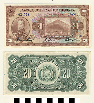 Thumbnail of Bank Note: Bolivia, 20 Bolivianos (1992.23.0129)