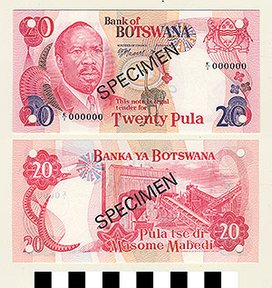 Thumbnail of Bank Note: Botswana, 20 Pula (1992.23.0140E)