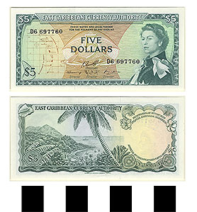 Thumbnail of Bank Note: East Caribbean Islands, 5 Dollars (1992.23.0166)