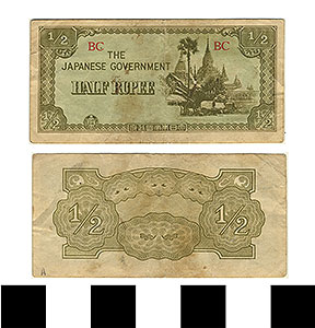 Thumbnail of Bank Note: Japanese Government Burma Occupation, 1/2 Rupee (1992.23.0176A)