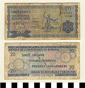 Thumbnail of Bank Note: Republic of Burundi, 20 Francs (1992.23.0181)