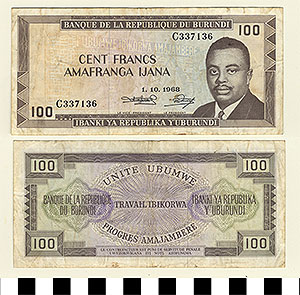 Thumbnail of Bank Note: Republic of Burundi, 100 Francs (1992.23.0182)