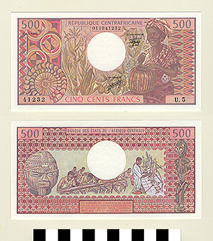 Thumbnail of Bank Note: Central African Republic, 500 Francs (1992.23.0206)