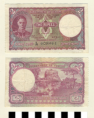 Thumbnail of Bank Note: British Ceylon, 2 Rupees (1992.23.0208)