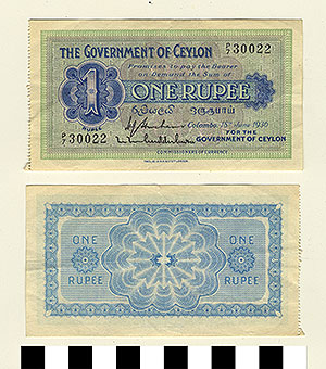 Thumbnail of Bank Note: British Ceylon, 1 Rupee (1992.23.0213)