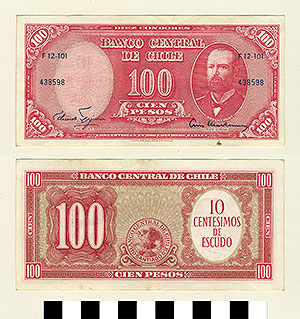 Thumbnail of Bank Note: Chile, 100 Pesos (1992.23.0220)