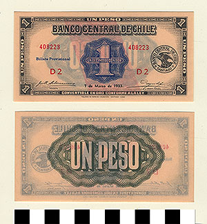 Thumbnail of Bank Note: Chile, 1 Peso (1992.23.0233)