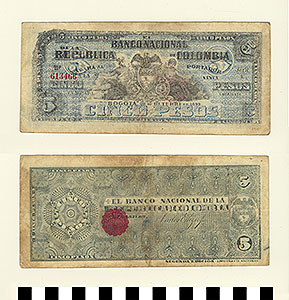 Thumbnail of Bank Note: Colombia, 5 Pesos (1992.23.0326)