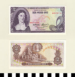 Thumbnail of Bank Note: Colombia, 2 Pesos (1992.23.0328)