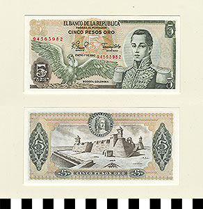 Thumbnail of Bank Note: Colombia, 5 Pesos (1992.23.0333)