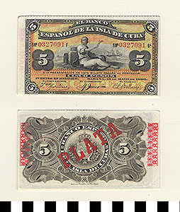 Thumbnail of Bank Note: Cuba, 5 Pesos (1992.23.0353)