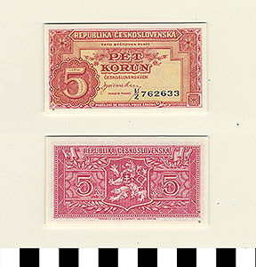 Thumbnail of Czechoslovakia Bank Note: 5 Korun (1992.23.0374)