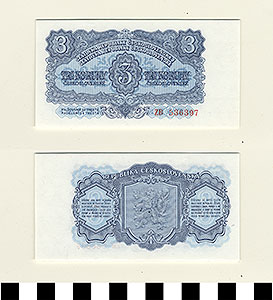 Thumbnail of Czechoslovakia Bank Note: 3 Koruny (1992.23.0376)