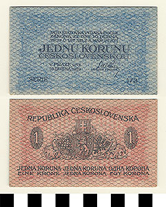 Thumbnail of Czechoslovakia Bank Note: 1 Koruna (1992.23.0378)