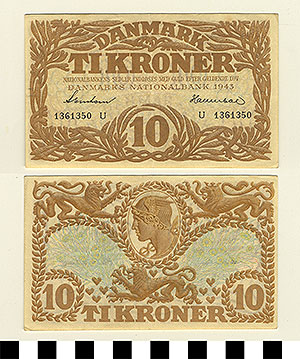Thumbnail of Bank Note: Denmark, 10 Kroner (1992.23.0381)