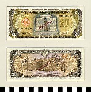 Thumbnail of Bank Note: Dominican Republic, 20 Pesos (1992.23.0394D)