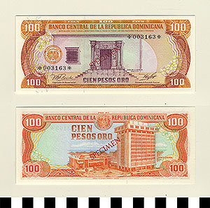 Thumbnail of Bank Note: Dominican Republic, 100 Pesos (1992.23.0394F)