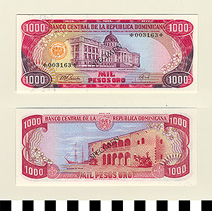 Thumbnail of Bank Note: Dominican Republic, 1000 Pesos (1992.23.0394H)