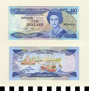 Thumbnail of Bank Note: East Caribbean Islands, 10 Dollars (1992.23.0399)