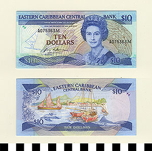 Thumbnail of Bank Note: East Caribbean Islands, 10 Dollars (1992.23.0400)