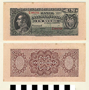 Thumbnail of Bank Note: Ecuador, 1 Sucre (1992.23.0415)