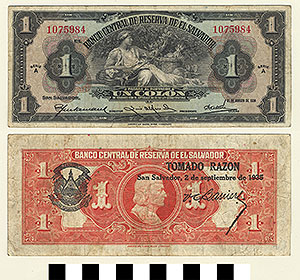 Thumbnail of Bank Note: El Salvador, 1 Colon (1992.23.0439)