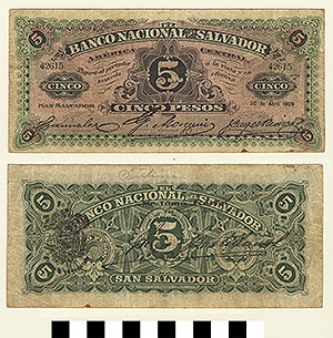 Thumbnail of Bank Note: El Salvador, 5 Pesos (1992.23.0443)