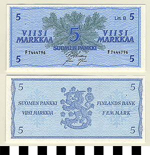 Thumbnail of Bank Note: Finland, 5 Markkaa (1992.23.0461)