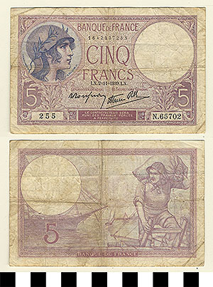 Thumbnail of Bank Note: France, 5 Francs (1992.23.0462)
