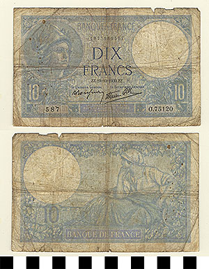 Thumbnail of Bank Note: France, 10 Francs (1992.23.0465)