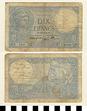 Thumbnail of Bank Note: France, 10 Francs (1992.23.0469)