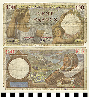 Thumbnail of Bank Note: France, 100 Francs (1992.23.0472)