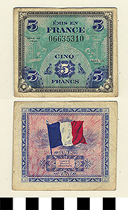 Thumbnail of Bank Note: France, 5 Francs (1992.23.0474)