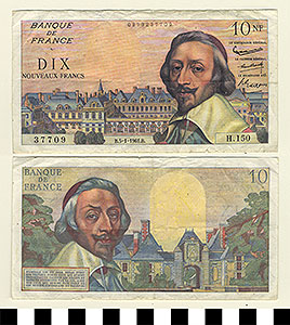 Thumbnail of Bank Note: France, 10 Nouveaux Francs (1992.23.0477)