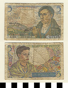 Thumbnail of Bank Note: France, 5 Francs (1992.23.0489)