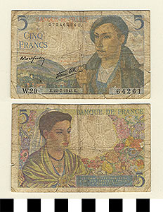 Thumbnail of Bank Note: France, 5 Francs (1992.23.0490)