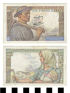 Thumbnail of Bank Note: France, 10 Francs (1992.23.0502)