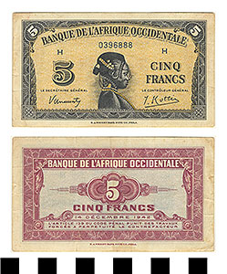 Thumbnail of Bank Note: French West Africa, 5 Francs (1992.23.0515)