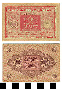 Thumbnail of Bank Note: Germany, 2 Mark (1992.23.0536)
