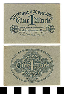 Thumbnail of Bank Note: Germany, 1 Mark (1992.23.0537)