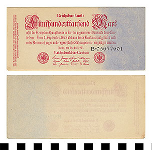 Thumbnail of Bank Note: Germany, 500,000 Mark (1992.23.0550)
