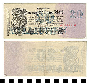 Thumbnail of Bank Note: Germany, 20,000,000 Mark (1992.23.0552)